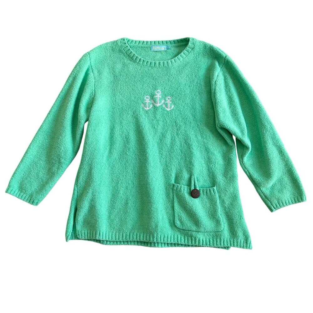 Anthonys Womens M Mint Green Terry Cloth Sweater With Anchor Pocket